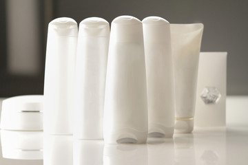 group of white plastic bottles