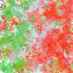 Abstract red and green painting art splashes of paint background.