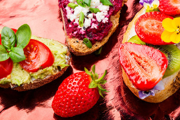Bruschetta with various toppings
