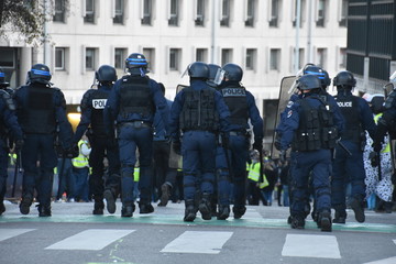 Police force photographed during a demonstration