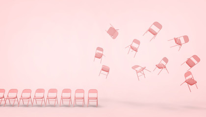 Chair Red and Scattered Ideas of Business leader concept and Concept Modern Art on Red background