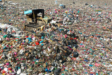 Plastic pollution crisis. Huge landfill garbage dump in Malaysia 