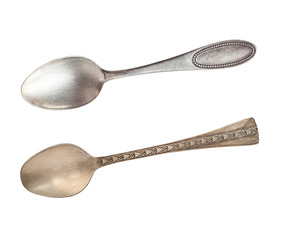 Beautiful old old silver spoon isolated on white with clipping path. Retro silverware