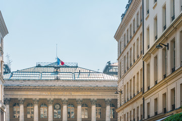 Fototapeta na wymiar PARIS, FRANCE - APRIL 22, 2019: French flag and EU Community Flag