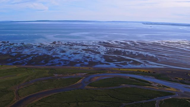 Aerial view of the surroundings of the community of Chamiza in the city of Puerto Montt on a sunny day with few clouds