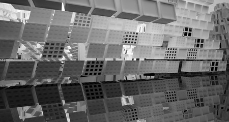 Obraz premium Abstract white and black interior multilevel public space with window. 3D illustration and rendering.