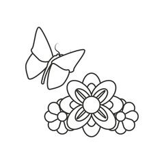 beautiful butterfly with flowers isolated icon