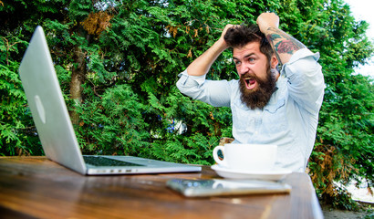 brutal bearded hipster need coffee break. Frustrated office worker. aggressive businessman. agile...