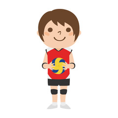 女の子のイラスト。バレーボールを持った若い女の子。