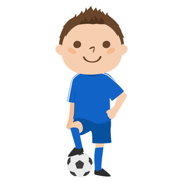 男の子のイラスト。サッカーのユニフォームを着た若い男の子。