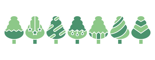 green Christmas tree set isolated on white