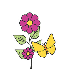 beautiful butterfly with flowers isolated icon