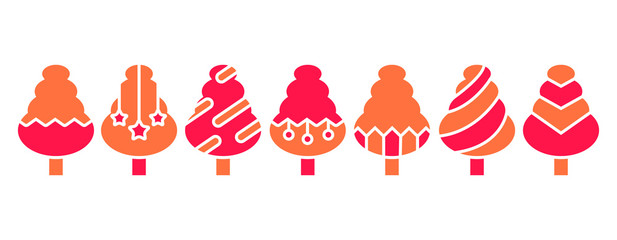 red Christmas tree set isolated on white