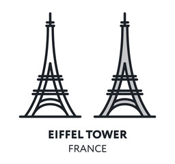 Fototapeta na wymiar Eiffel Tower. France Paris Landmark Sight Vector Flat Line Icon Illustration.