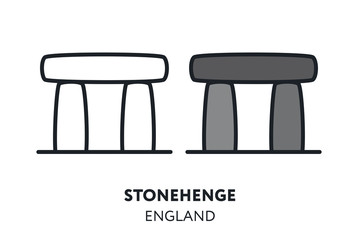 Stonehenge England Landmark Sight. Vector Flat Line Icon Illustration.