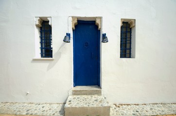 blue door in wall