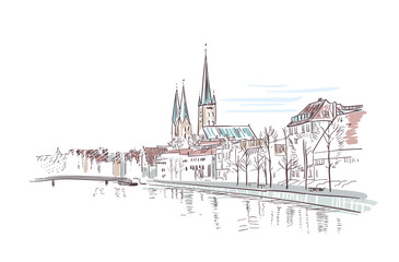 Fototapeta premium German antient city view vector sketch illustration