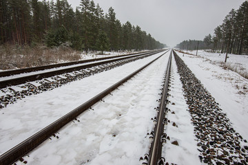 railroad tracks in winter under snow