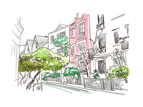 paris european street vector sketch illustration watercolor