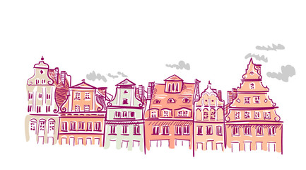 sketch vector illustration european view wroclaw buildings