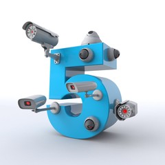 3D illustration of number 5 with CCTV cameras
