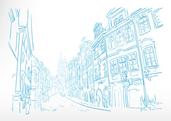 traveling European street Prague sketch vector art