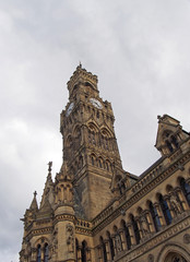 Fototapeta na wymiar close up view of bradford city hall in west yorkshire a victorian gothic revival sandstone building with statues and clock tower
