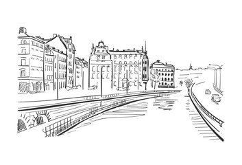 Vektorgrafik Skizze Europäische Stadt Stockholm Zentrum Schweden © CharlieNati