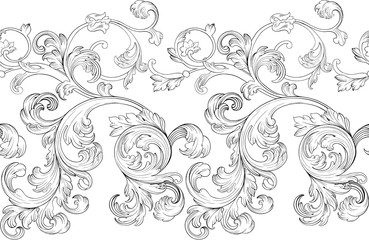 Barokowy renesansowy monogram kwiatowy ornament, przewijanie liści grawerowanie retro kwiatowy wzór dekoracyjny projekt filigran kaligraficzna gałąź heraldyczna na białym tle. - 271582190