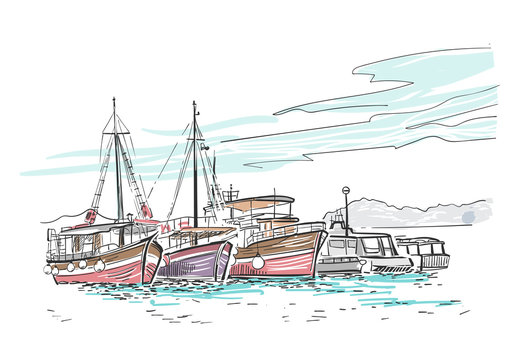 Harbor drawing stock vector Illustration of bulk jetty  119248558