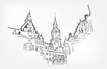 Naklejka premium sketch vector illustration Dresden line art isolated