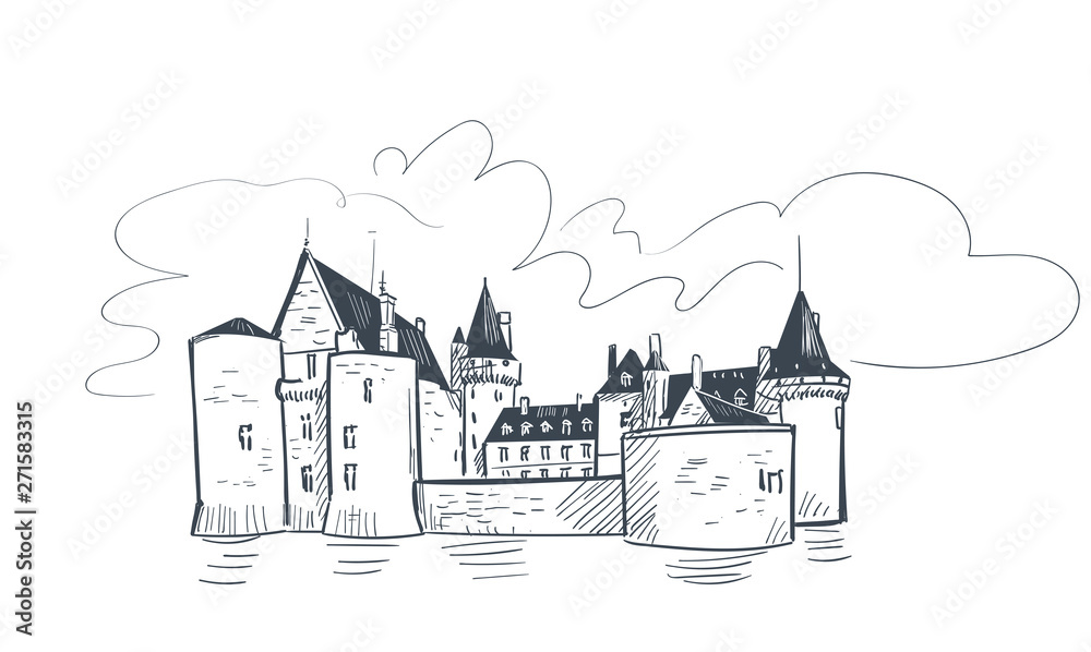 Sticker line art isolated france Sully Sur castle vector sketch