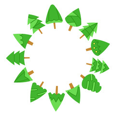 green Christmas tree with center blank circle shape on white background