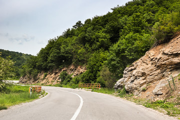 Fototapeta na wymiar Road through forest and mountain in Djerdap gorge national park in Serbia