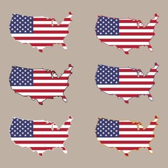 The USA flag in map silhouette for the Independence Day - set 1