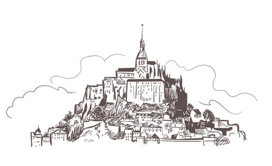 Obraz premium line art isolated France castle Saint Michel vector sketch