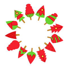 red Christmas tree with center blank circle shape on white background