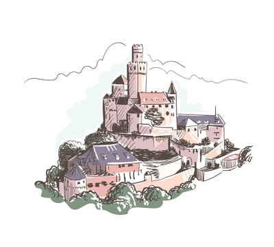 Castle drawing with labels