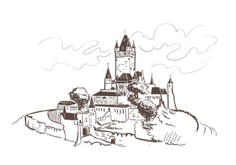 line art isolated Reichsburg castle vector sketch