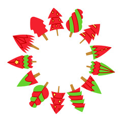 Obraz premium red Christmas tree with center blank circle shape on white background