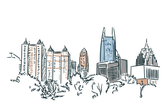 Atlanta USA Sketch Vector City Line Art