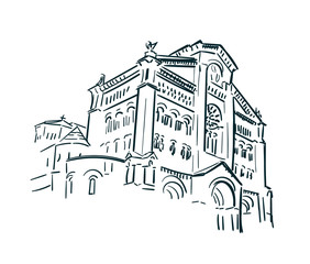 Monaco church sketch vector city line art