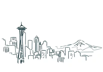 Seattle USA Stadt Skizze Vektor Illustration Strichzeichnungen © CharlieNati