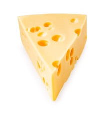 Piece of cheese isolated on white background.