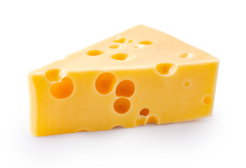 Piece of cheese isolated on white background.