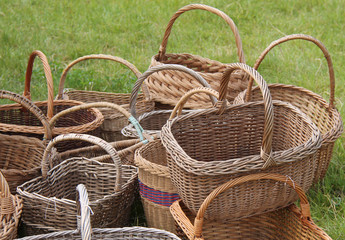 A Mixed Collection of Wicker Shopping Baskets.