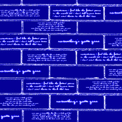 Blue brick wall with inscriptions, hieroglyphs, square