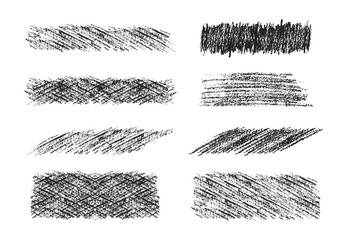 Hand drawn pencil scribble frames. Black coal edge background. Vector isolated hatch textures.