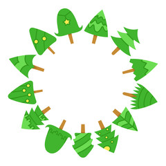 green Christmas tree with center blank circle shape on white background
