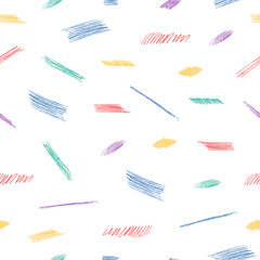 Colorful seamless pattern with Scandinavian pencil scribbles. Vector isolated background for kid textile.